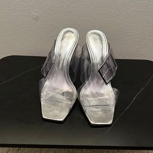 Schultz Clear Sandal w/ Buckle & Silver Heel